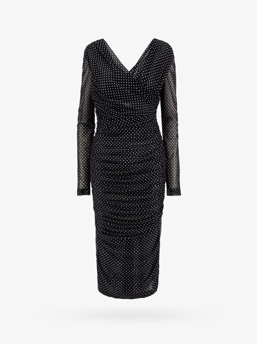 Draped Polka-Dot Dress Black Polyamide