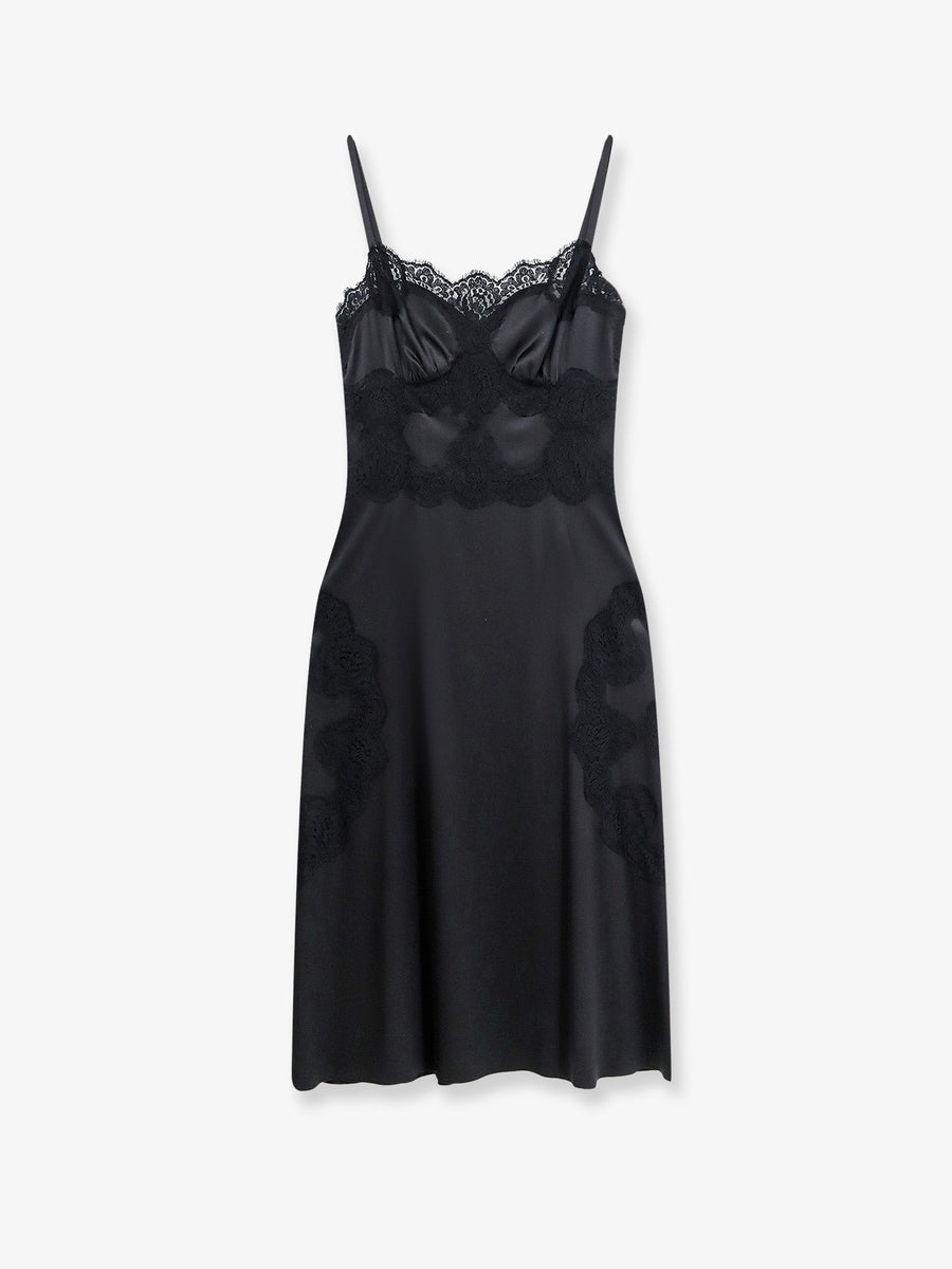 Slip Dress With Lace Details Black Silk