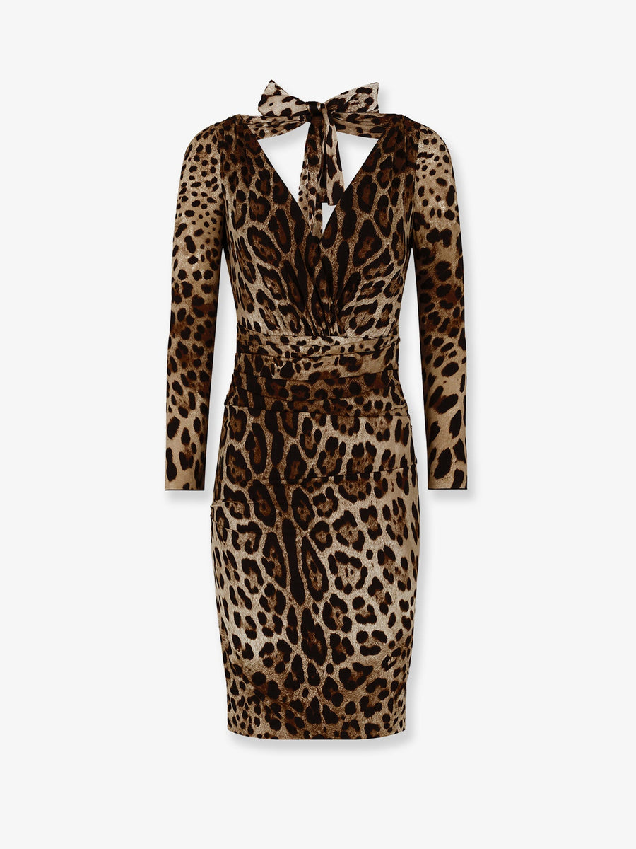 Short Leopard Print Charmeuse Dress Multicolour Silk