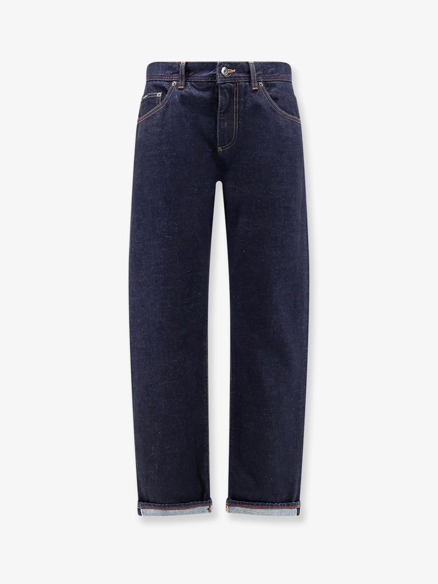 Jeans With Logo Embroidery, Blue Cotton
