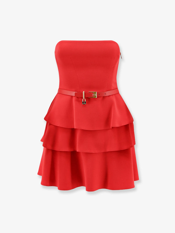 Mini Dress With Bustier Detail — Red Polyester