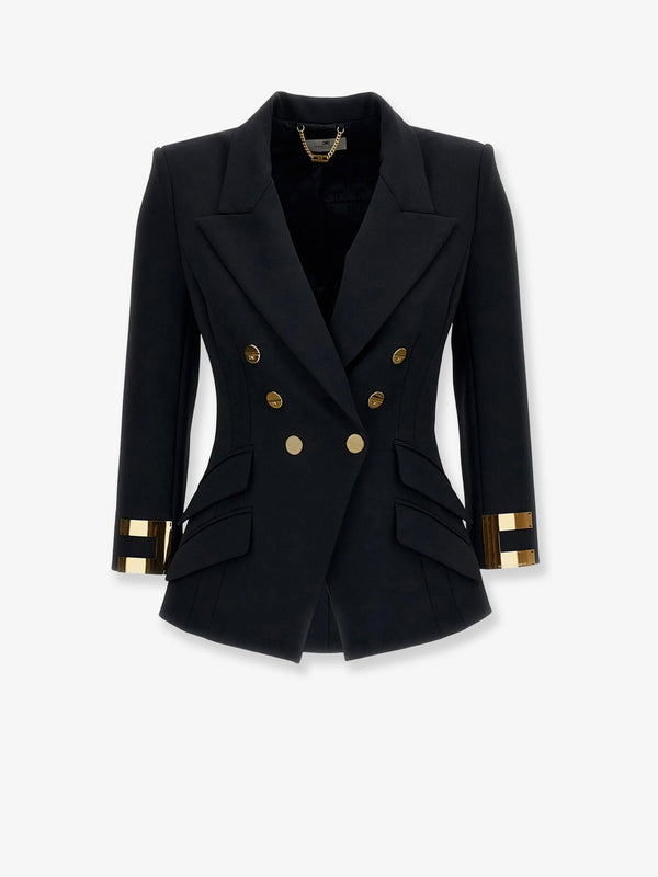 Double-Breasted Blazer Black With Gold Monogram Polyester Blazers