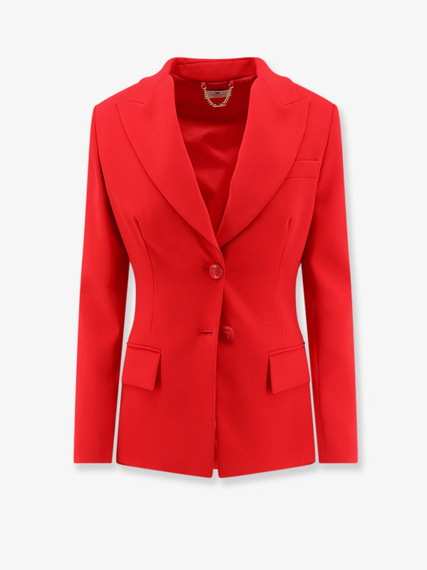 Fitted Red Blazer With Laced Back Polyester Blazers