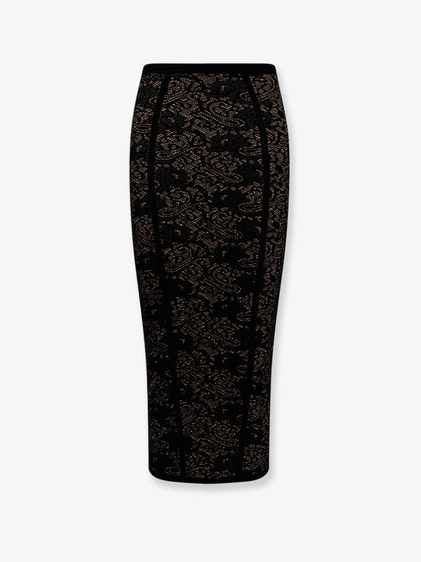 Embroidered Knitted Skirt Black Viscose