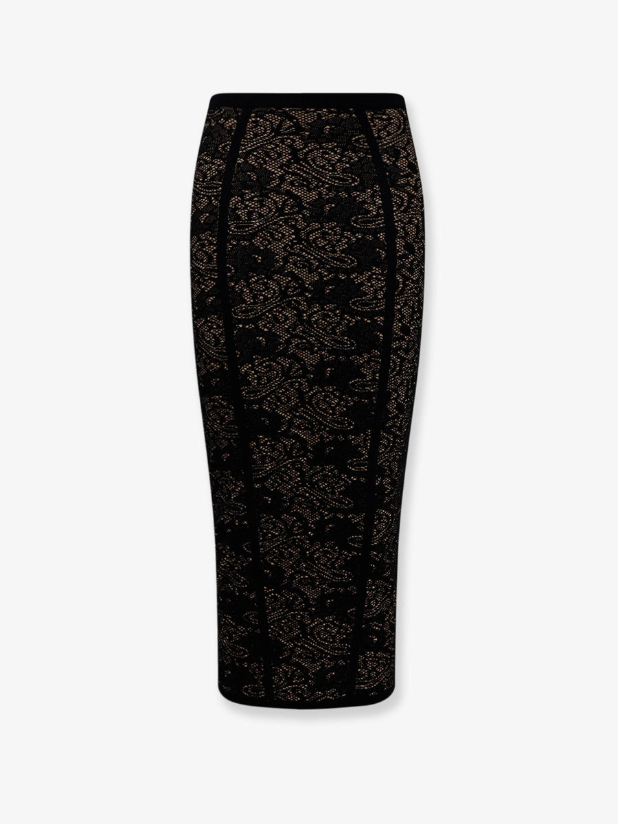 Embroidered Knitted Skirt Black Viscose