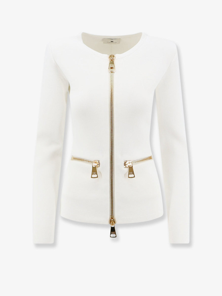 Knitted Zip Blazer White Viscose Blazers