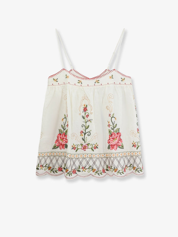 Top Embroidered Linen And Viscose White T-shirts & Jerseys