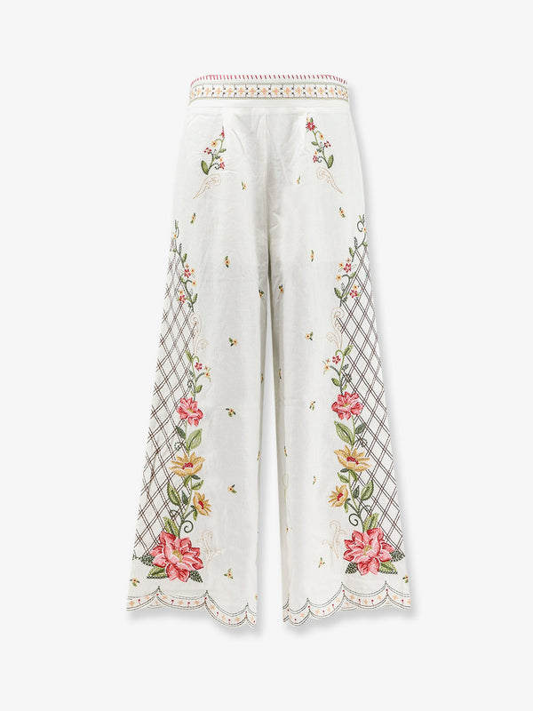 Wide-Leg Linen-Blend Trousers White