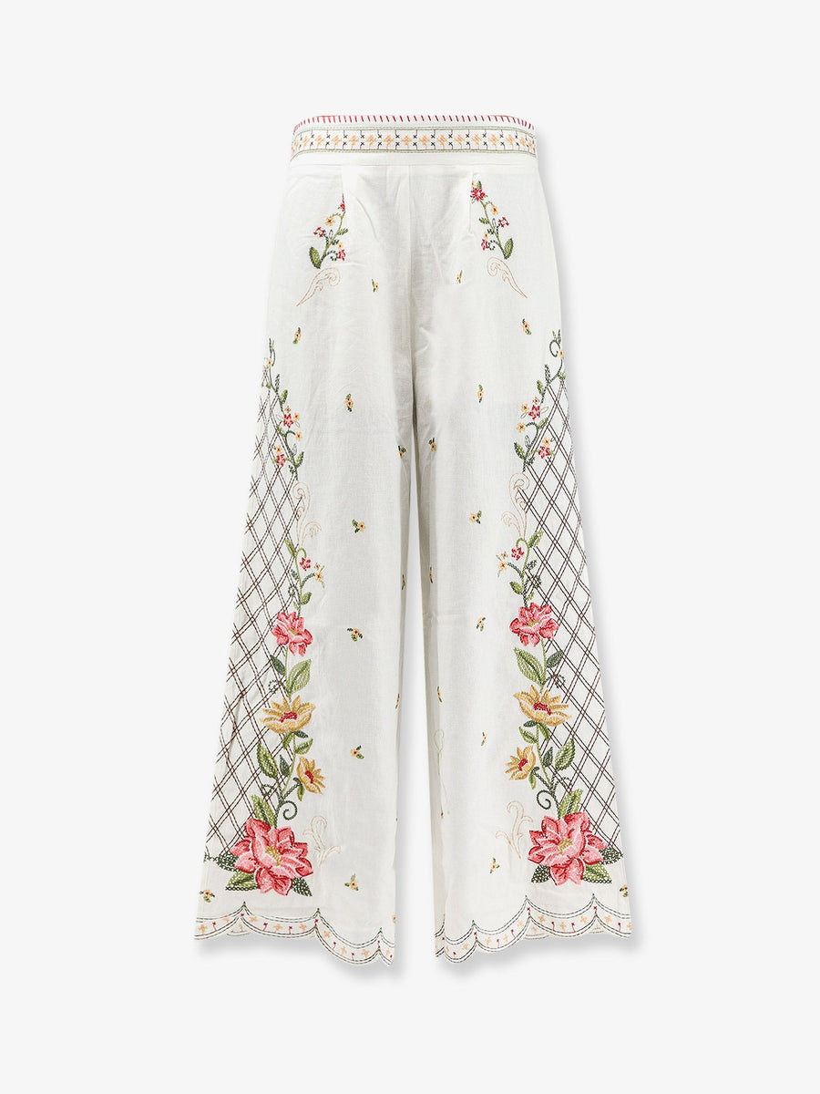 Wide-Leg Linen-Blend Trousers White