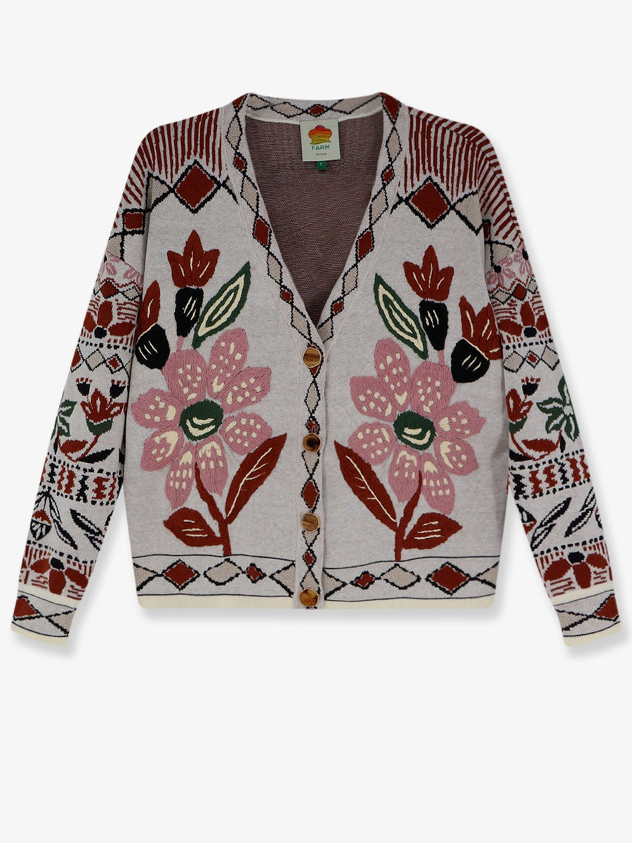 Cardigan With Multicolour Embroidery Polyester