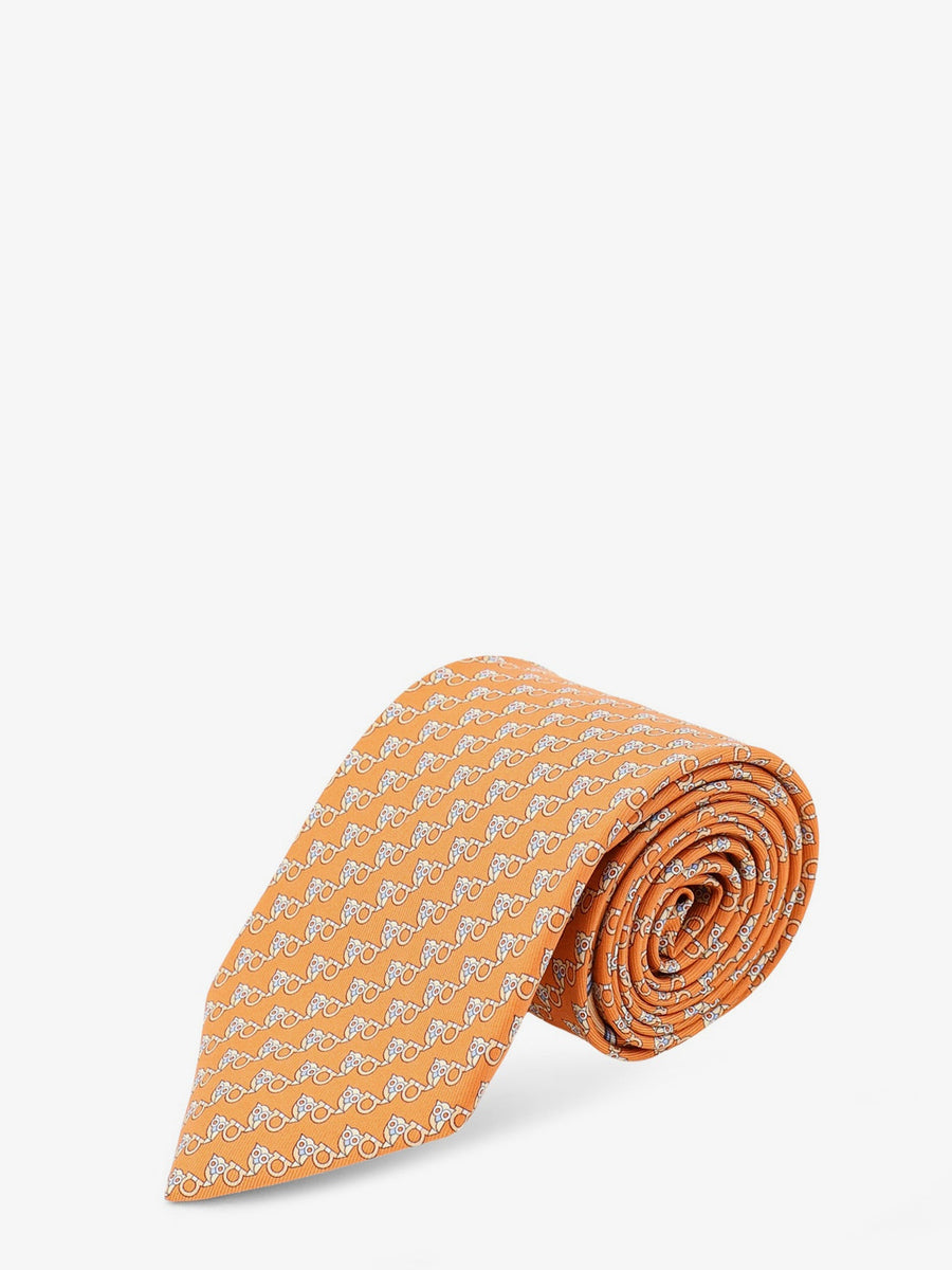 Silk Tie With Owl Print Orange Ties & Bow