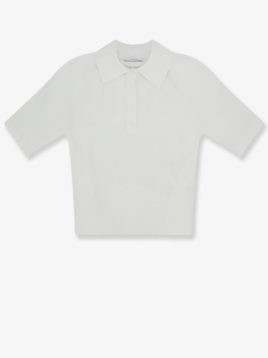 Polo Shirt Cropped Cotton-Silk White Tops