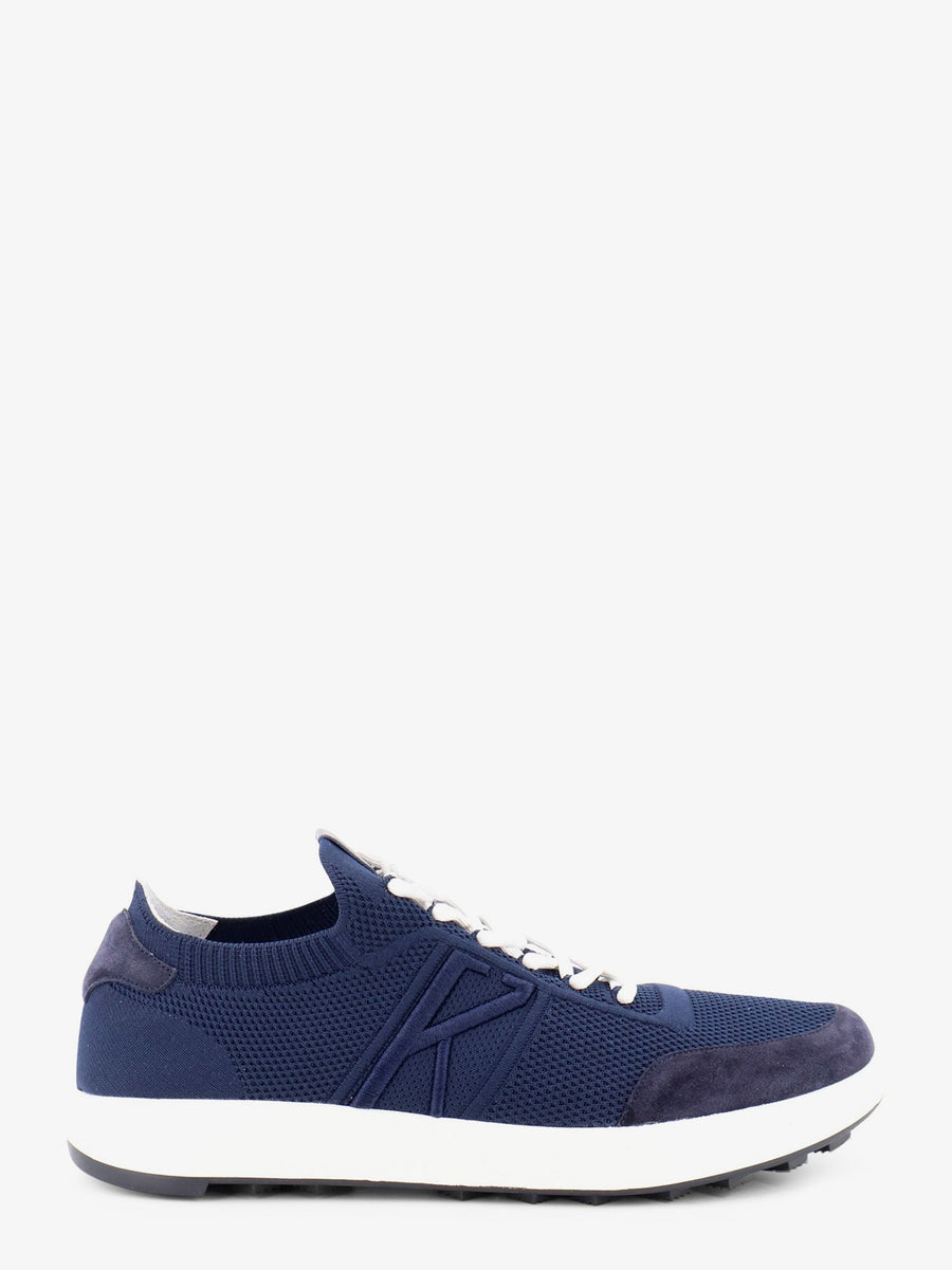 Knitted Sneakers With Suede Inserts — Blue Cotton/rubber Trainers