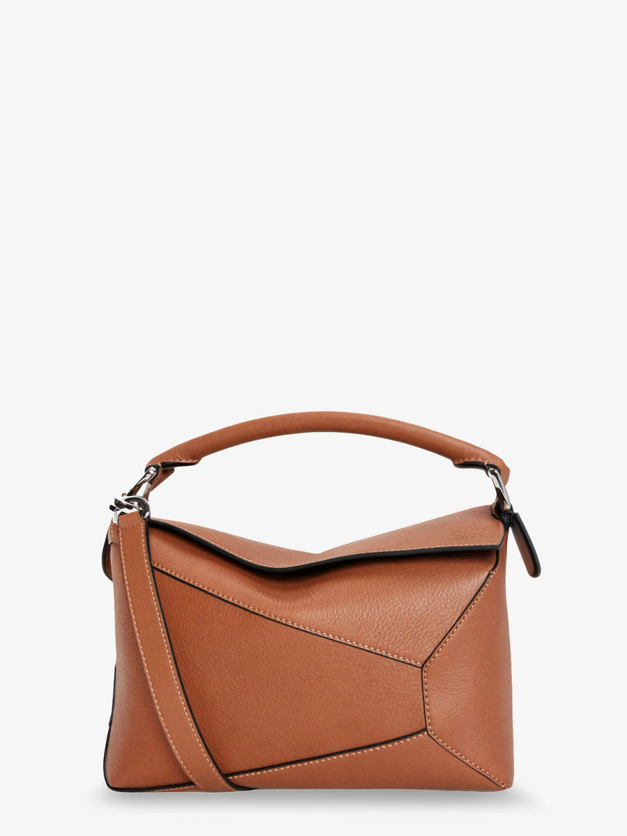 Leather Handbag Puzzle Edge Brown Handbags
