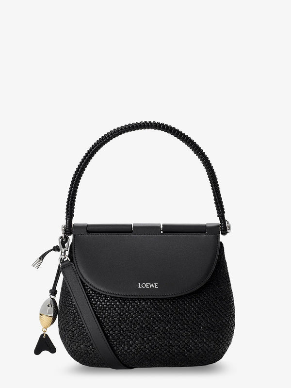 Handbag Paulas Ibiza Pescador Raffia Black Leather Handbags