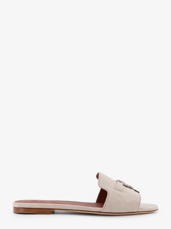 Flat Suede Sandals Summe Charms White
