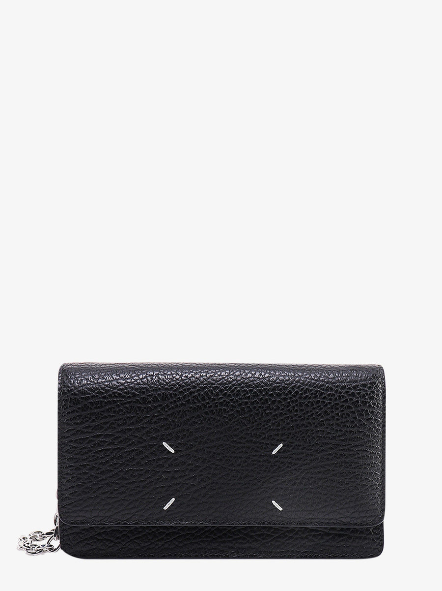 Leather Crossbody Bag Four Stitches Black Shoulder