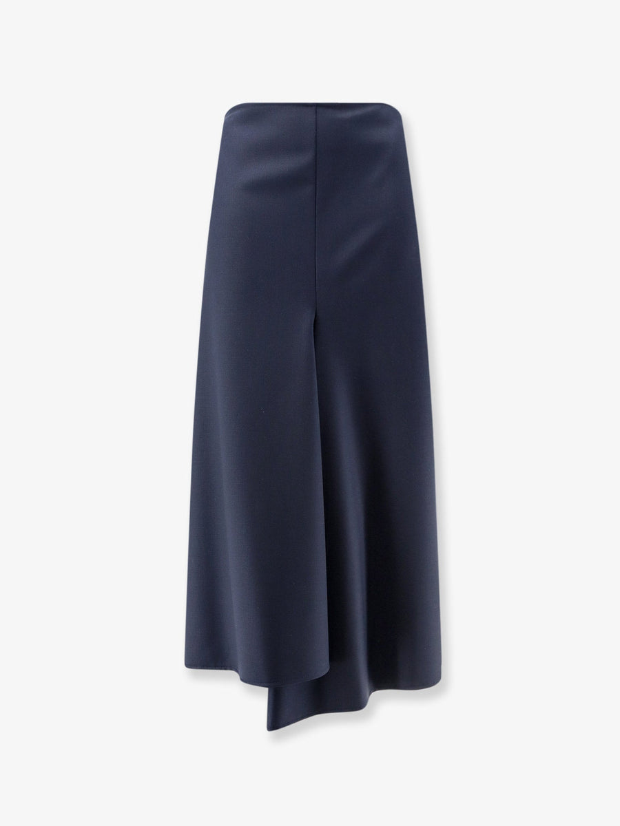 Long Wool Blend Skirt Blue