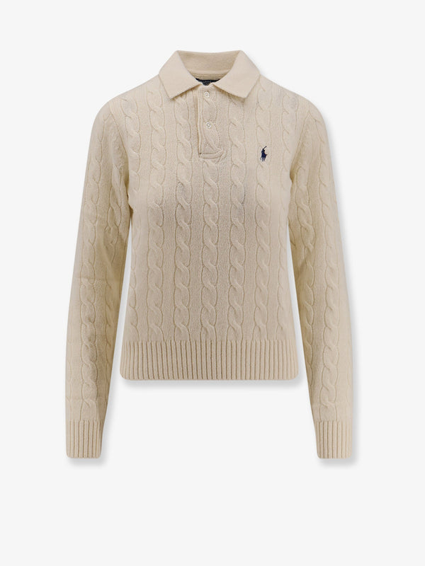 Polo Shirt Braided Knit White Wool-Cashmere Knitwear