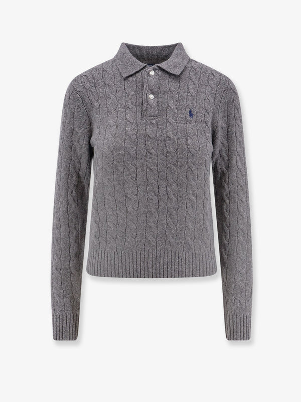 Polo Shirt, Braided Knit Wool-Cashmere Grey Knitwear