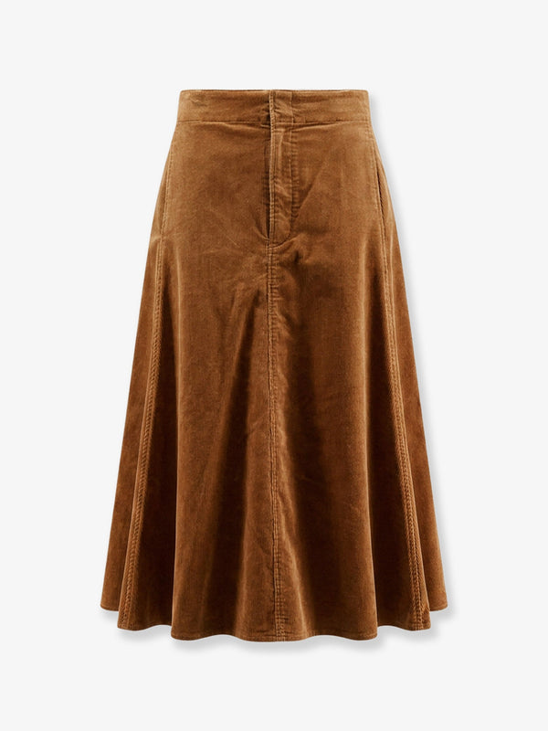A-Line Corduroy Skirt Brown Cotton