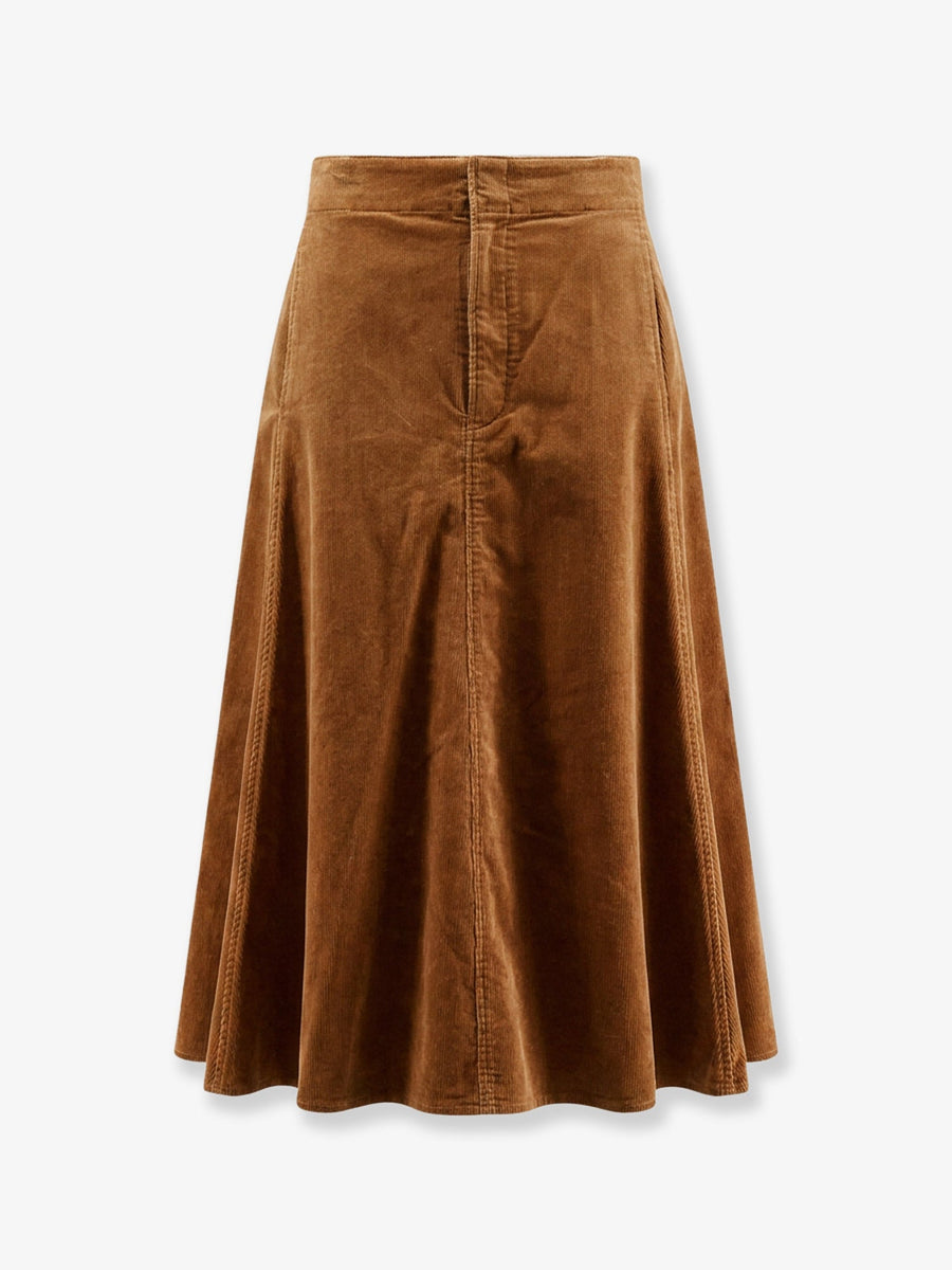 A-Line Corduroy Skirt Brown Cotton