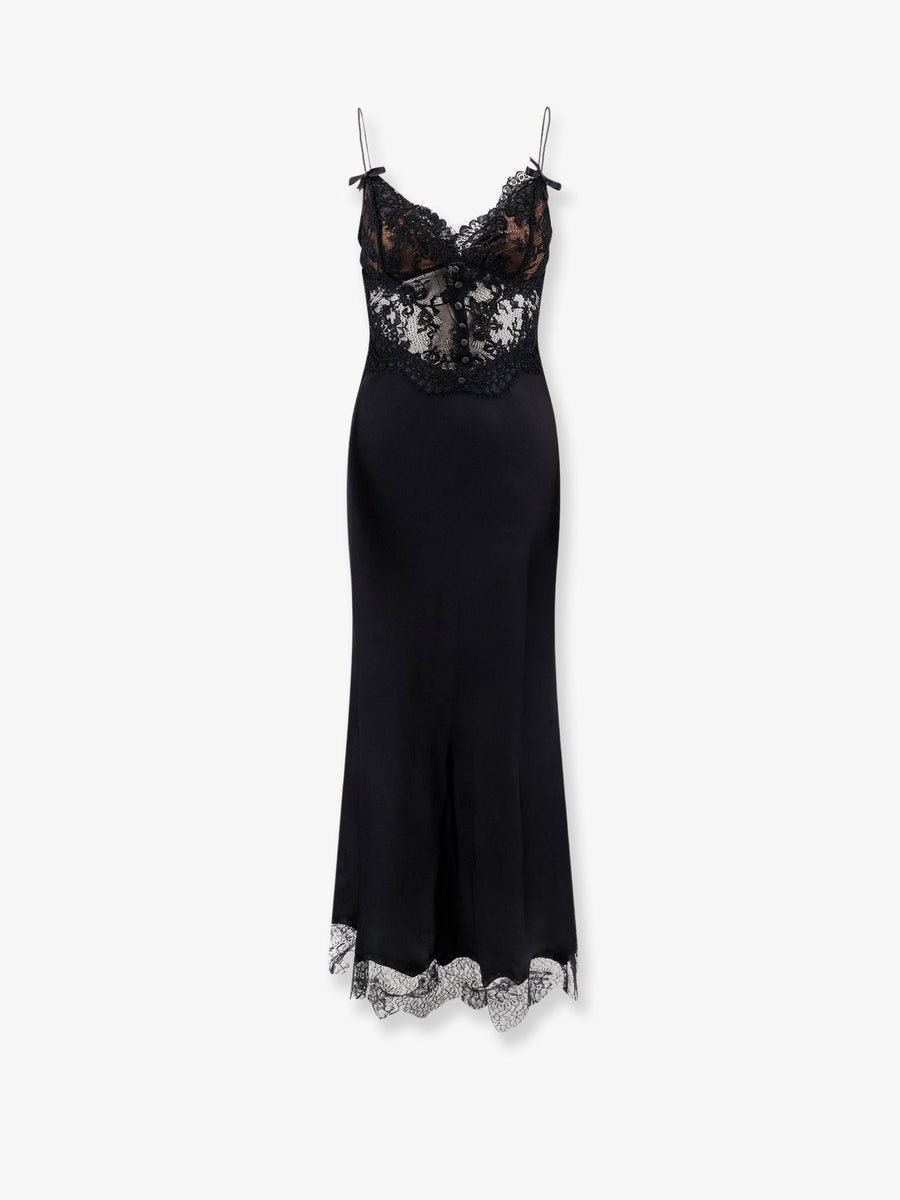Satin Dress With Lace Profiles Black Viscose