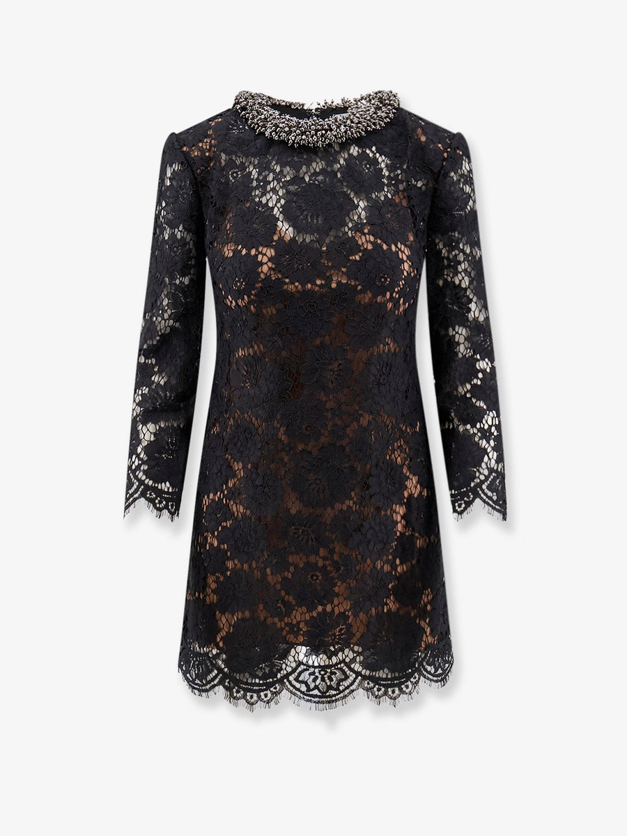 Lace Mini Dress Black Polyamide