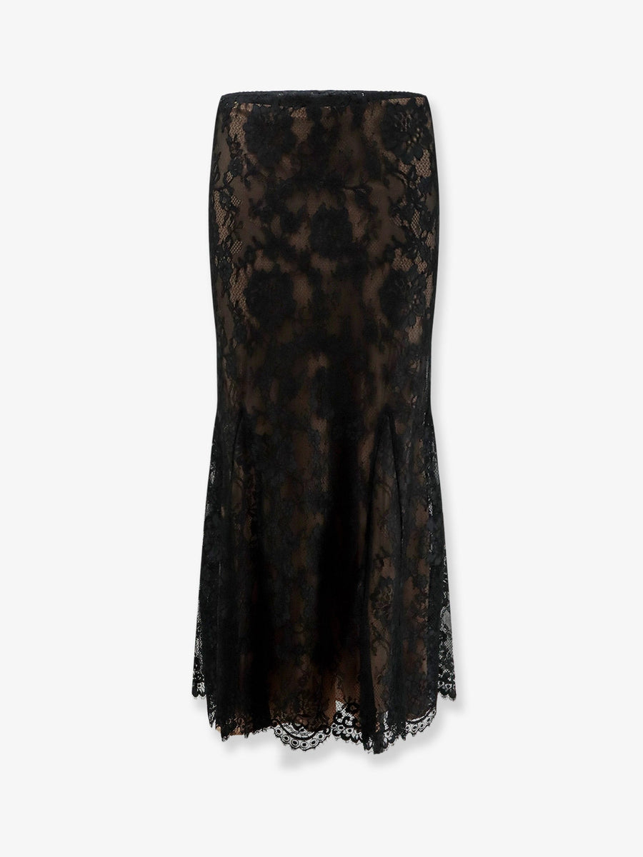 Skirt Lace Midi Black Polyester