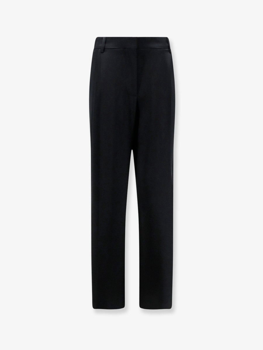 Trousers Pleated Satin Straight Leg Black Acetate