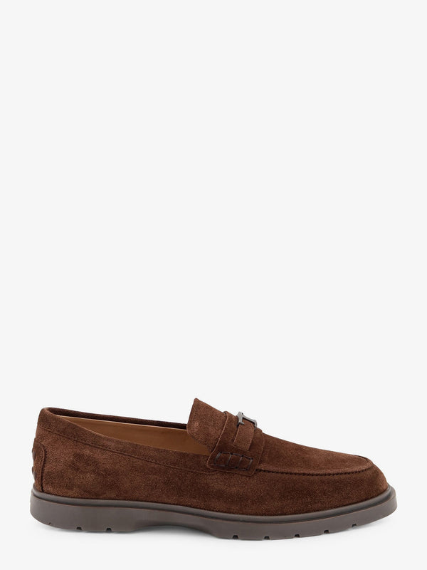 Suede Loafers With Metal Logo Brown Suede/rubber