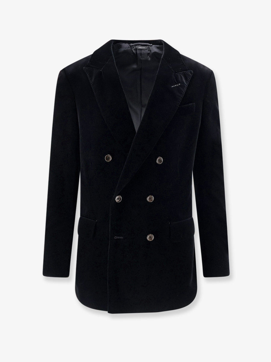 Blazer Double-Breasted Velvet Black Cotton Blazers