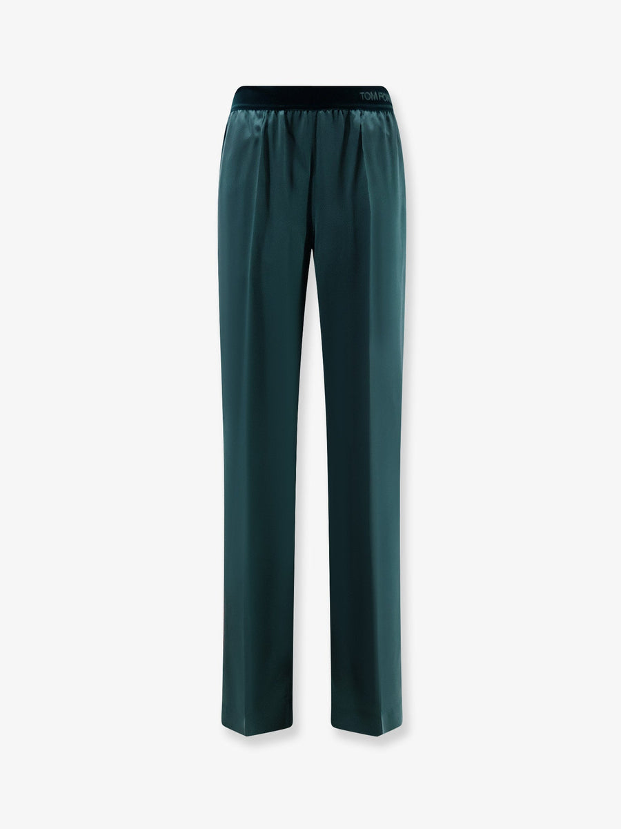 Satin Trousers Green Silk