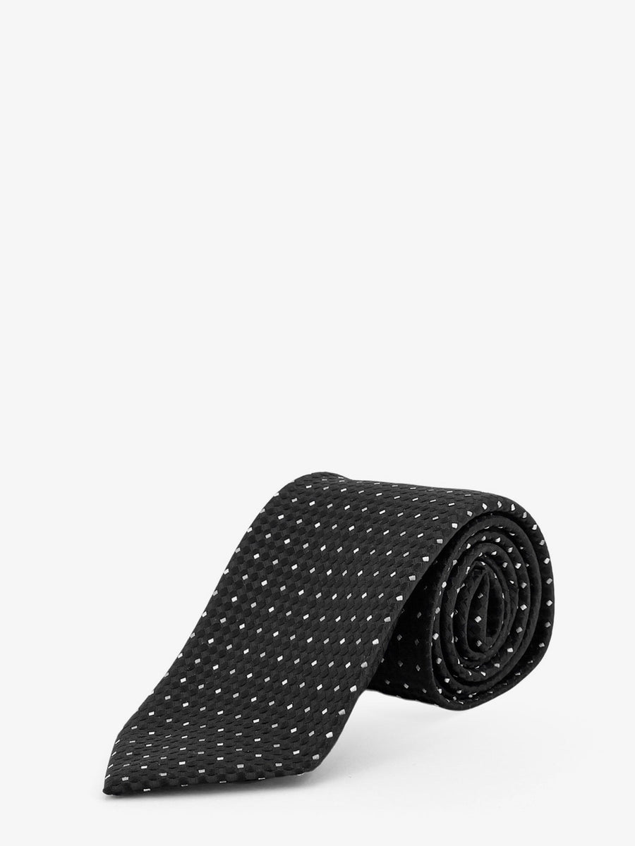 Silk Tie With Geometric Pattern Black Ties & Bow
