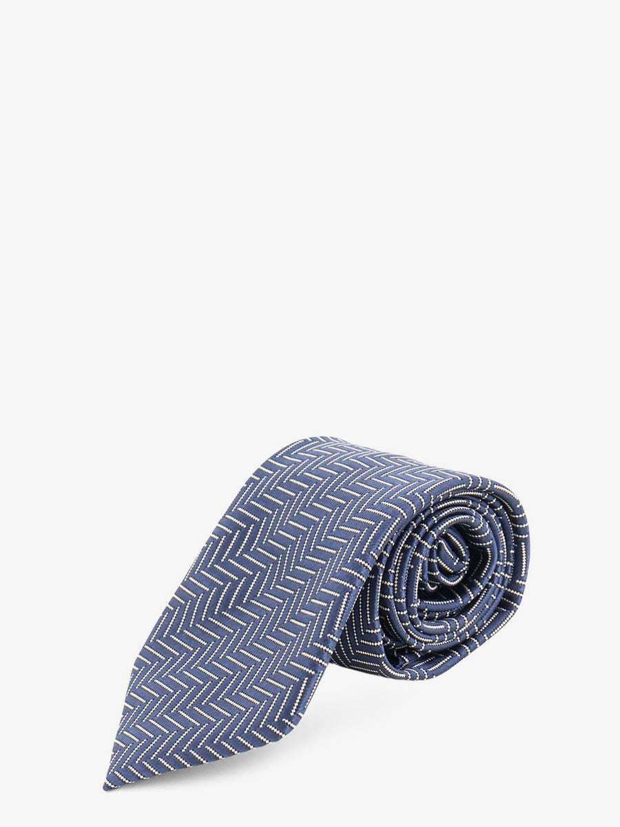 Silk Tie With Geometric Pattern Blue Ties & Bow