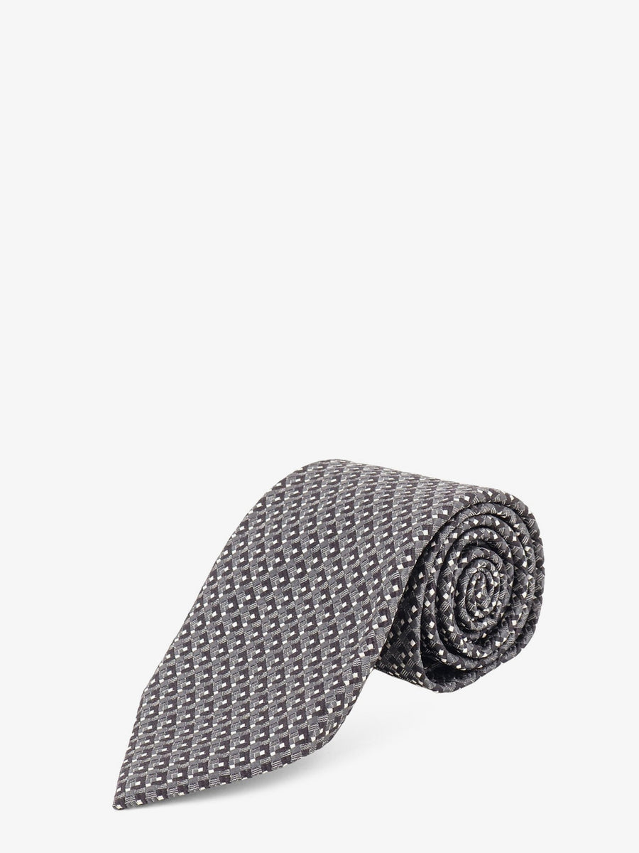 Silk Tie With Geometric Pattern Black Ties & Bow