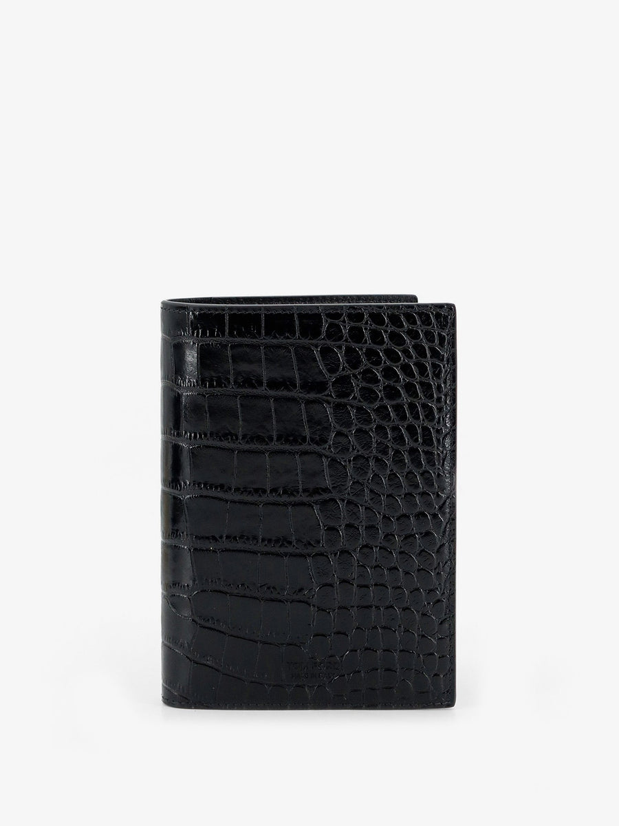 Leather Wallet Crocodile Print Black & Cardholders
