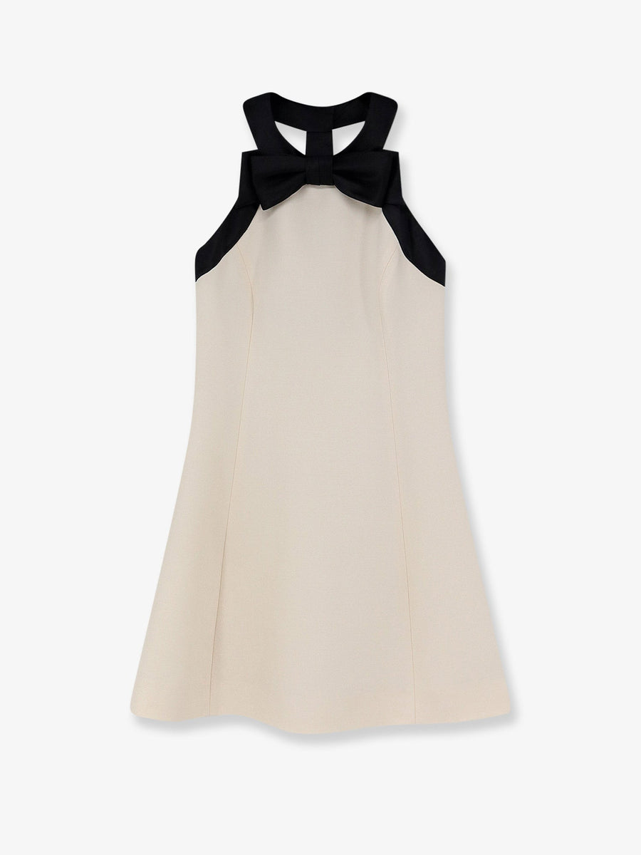 Mini Dress With Bow Detail White Virgin Wool