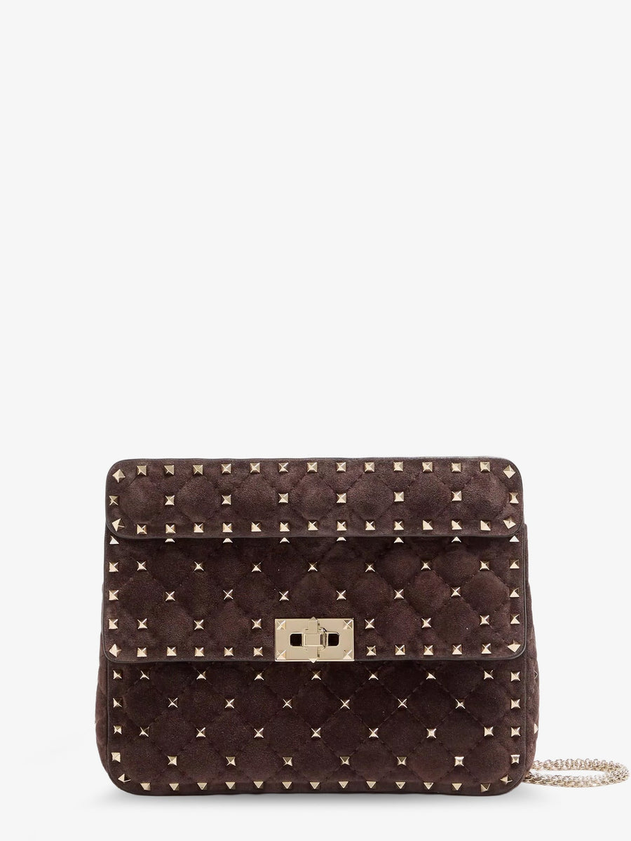 Crossbody Bag Rockstud Spike Brown Suede Shoulder