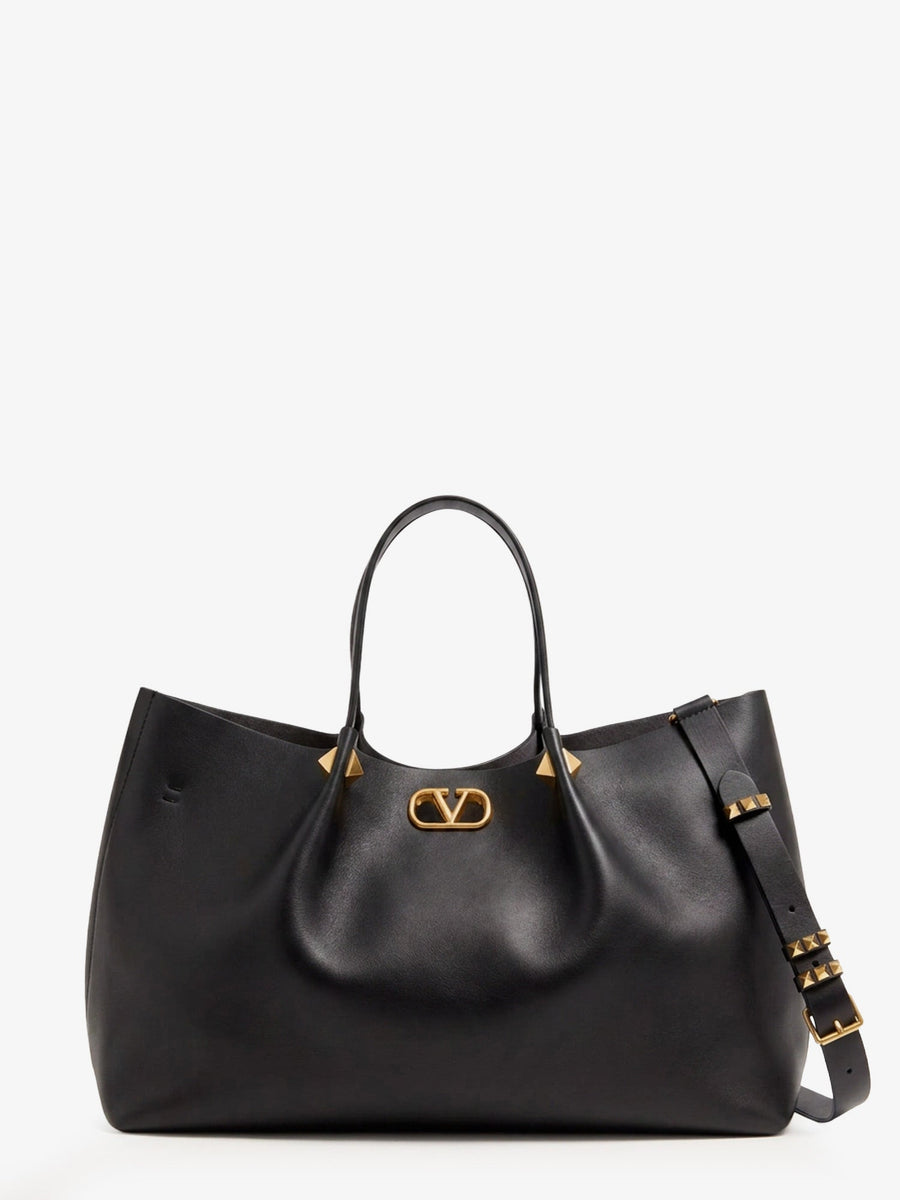Tote Bag Vlogo Signature Black Leather Shoulder