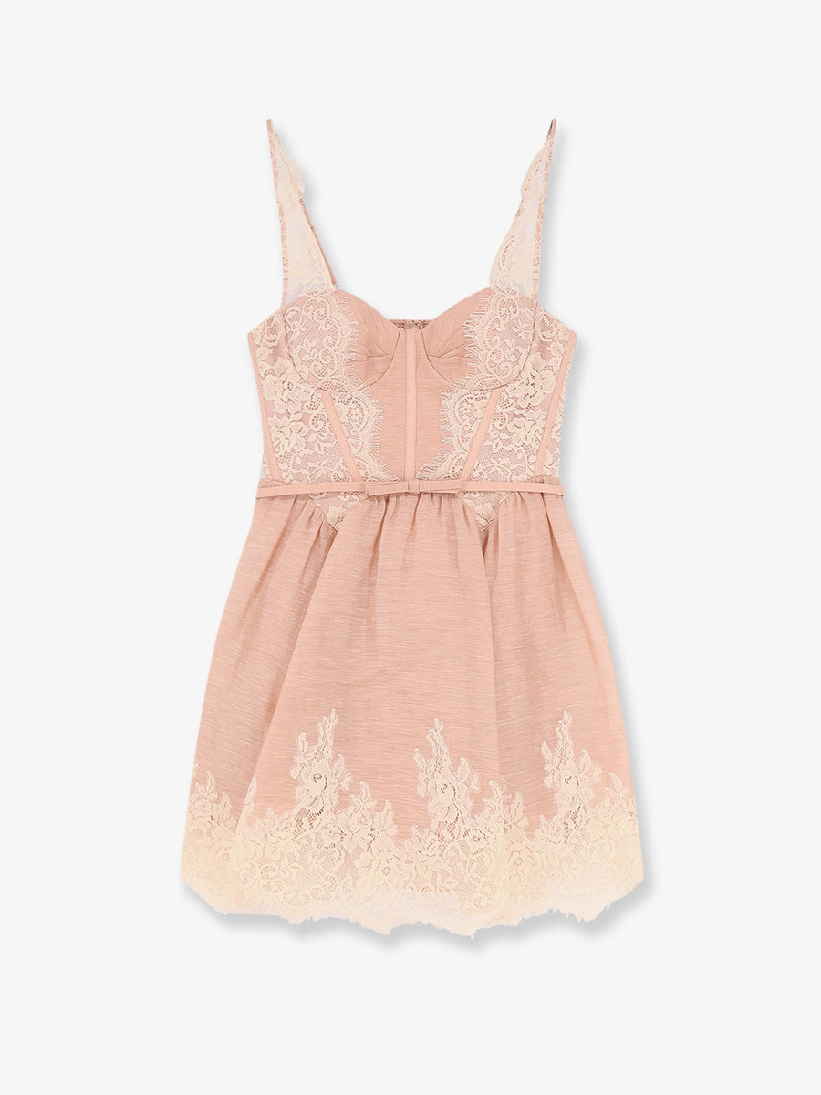 Mini Dress Valiant Lace Trim Pink Linen