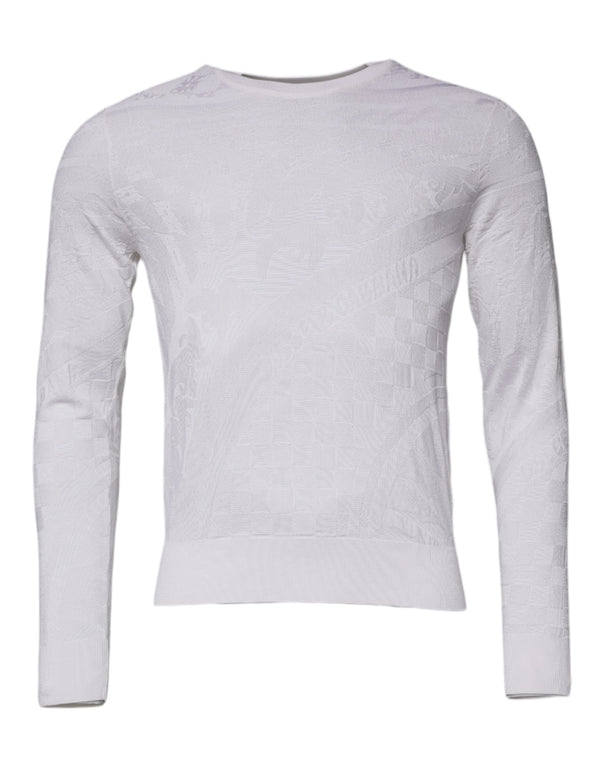 White Silk Crew Neck Men Pullover Sweater Clothing