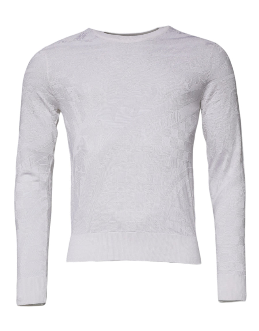 White Silk Crew Neck Men Pullover Sweater Clothing