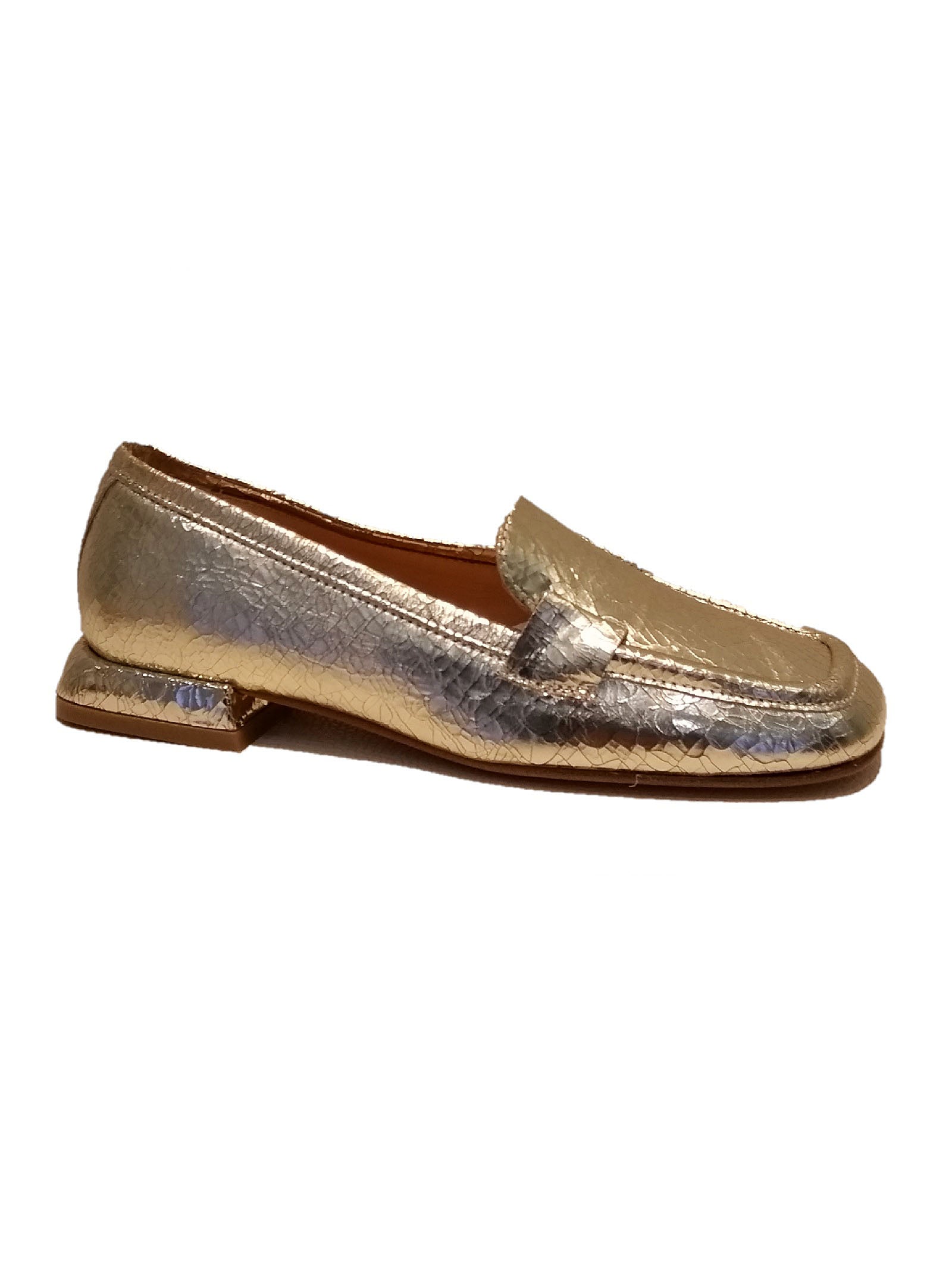 Mocassino Crack Metallic Calf Leather Shoe