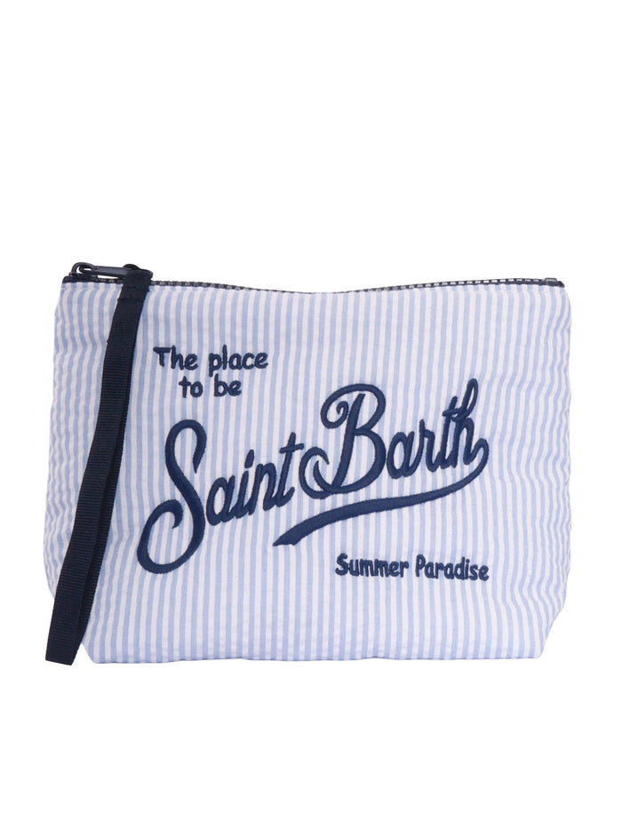 Aline Seersucker-Stripes 31 Emb Light Blue Cotton Polyester Handbag