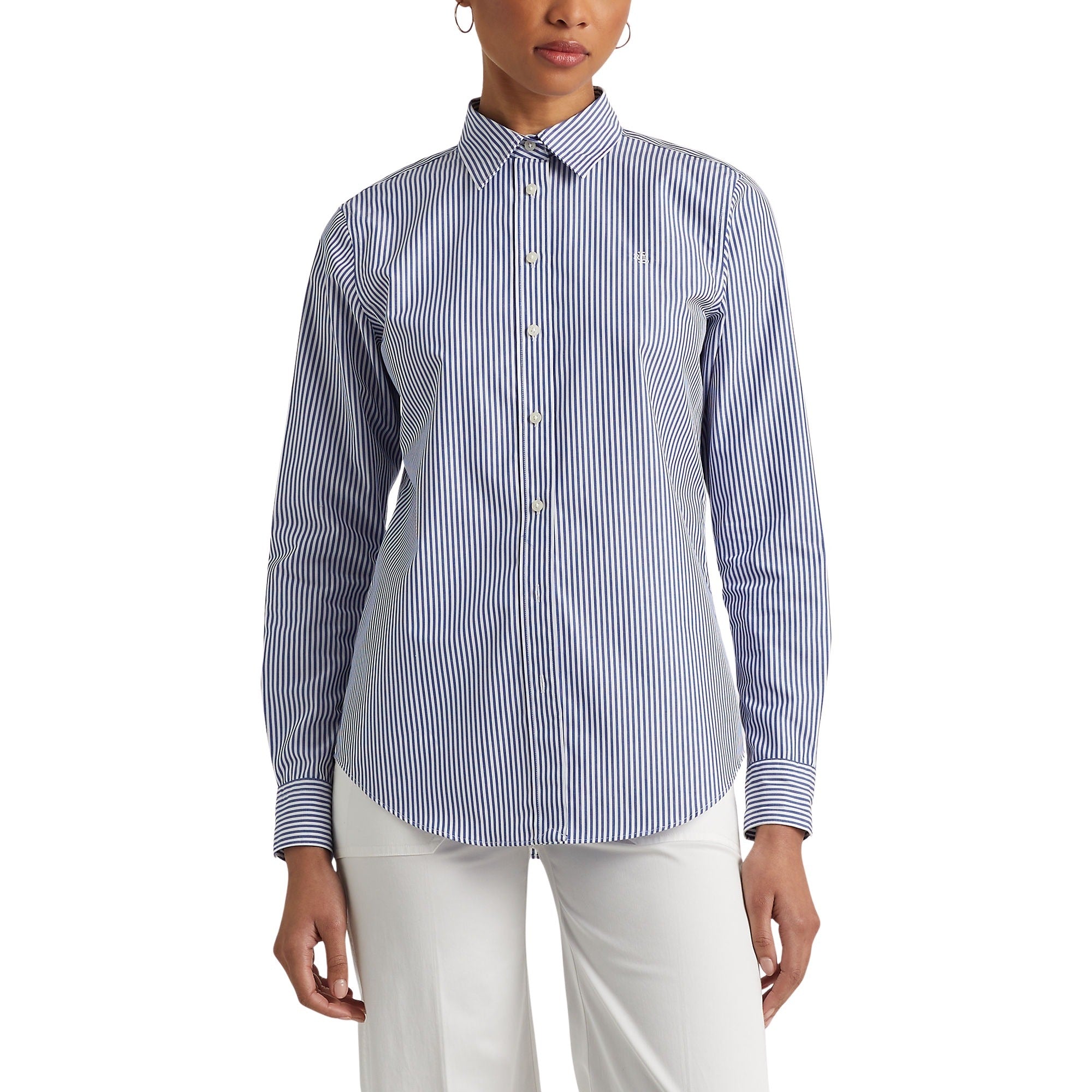 Jamelko Long Sleeve Button Front Shirt Blue Cotton Elastane
