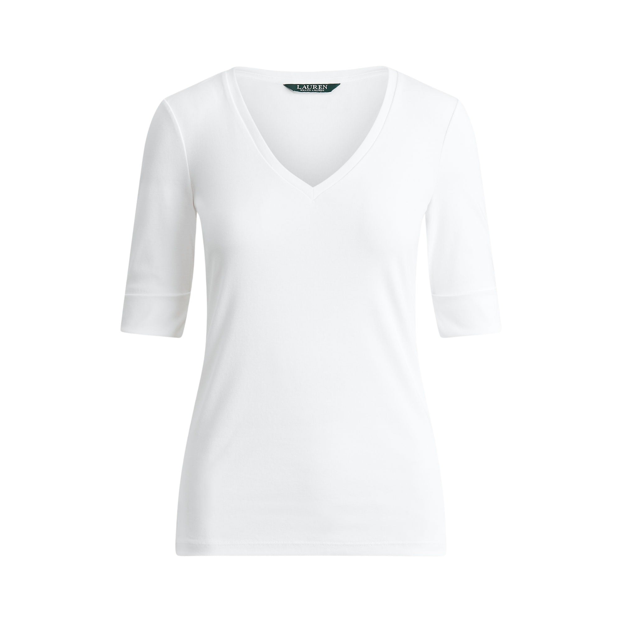 V Judy Elbow Sleeve Knit White Cotton Elastane Tshirt
