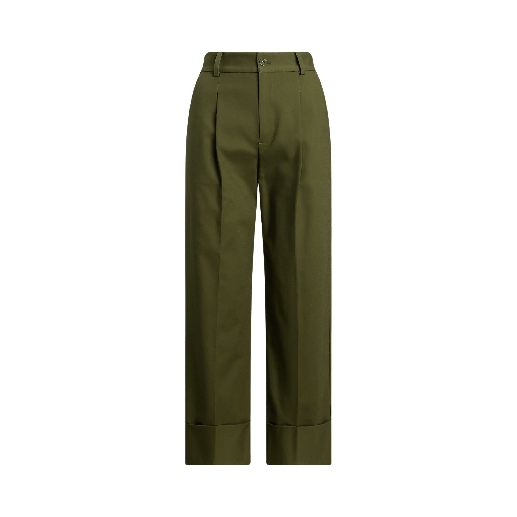 Zeeya Ankle Flat Front Green Cotton Elastane Pant