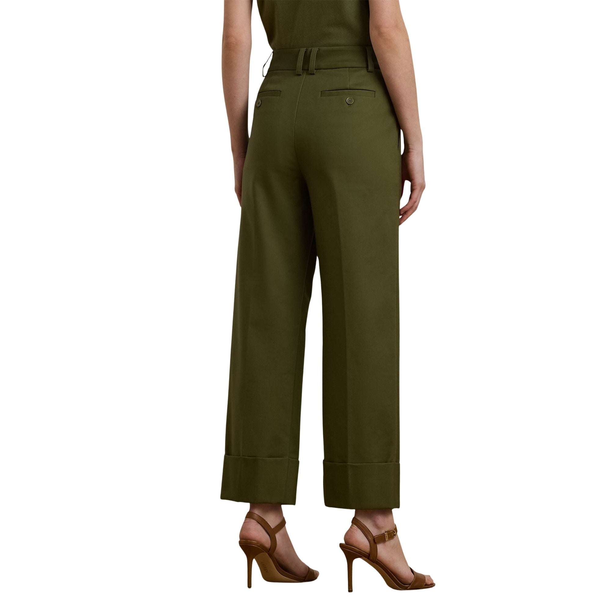 Zeeya Ankle Flat Front Green Cotton Elastane Pant