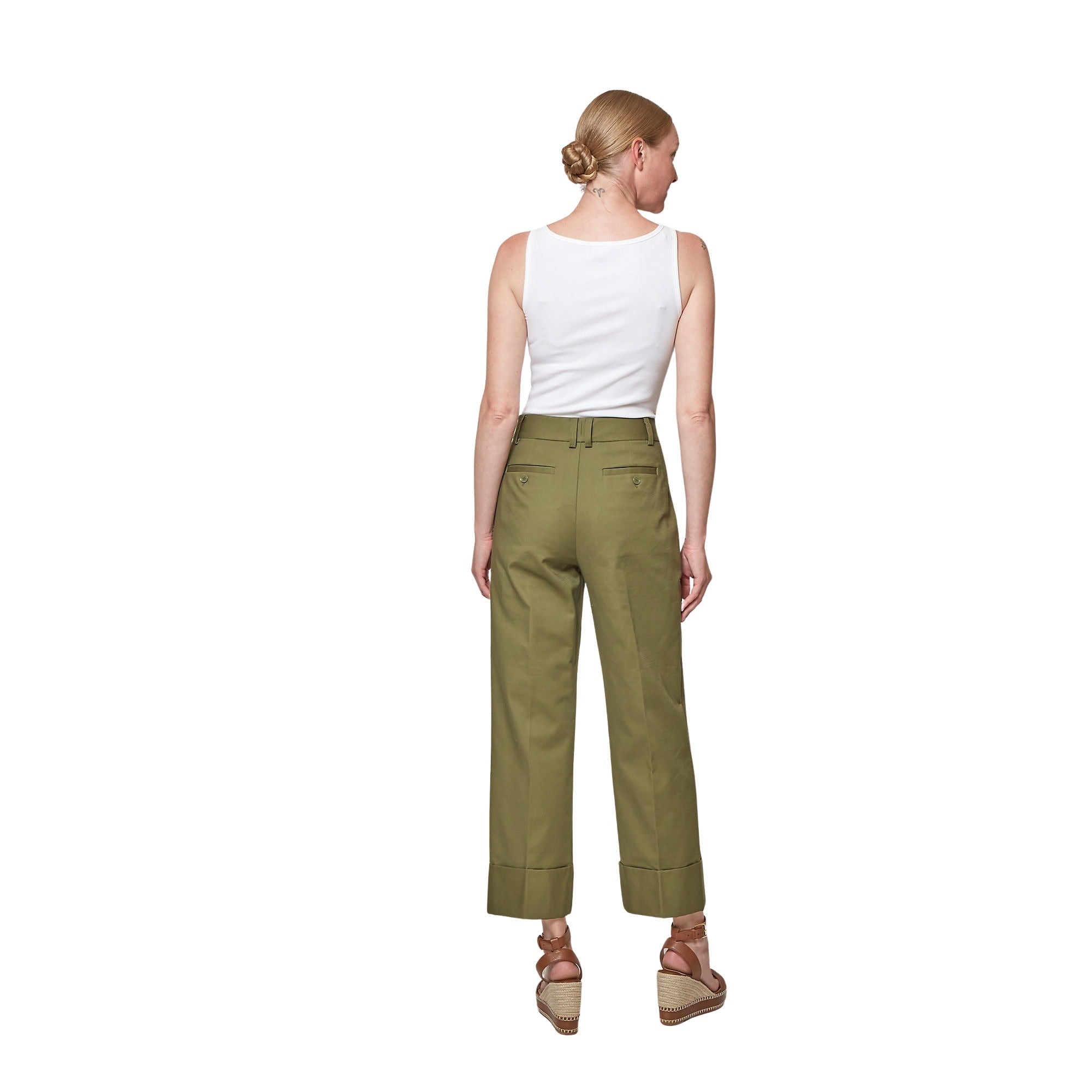 Zeeya Ankle Flat Front Green Cotton Elastane Pant